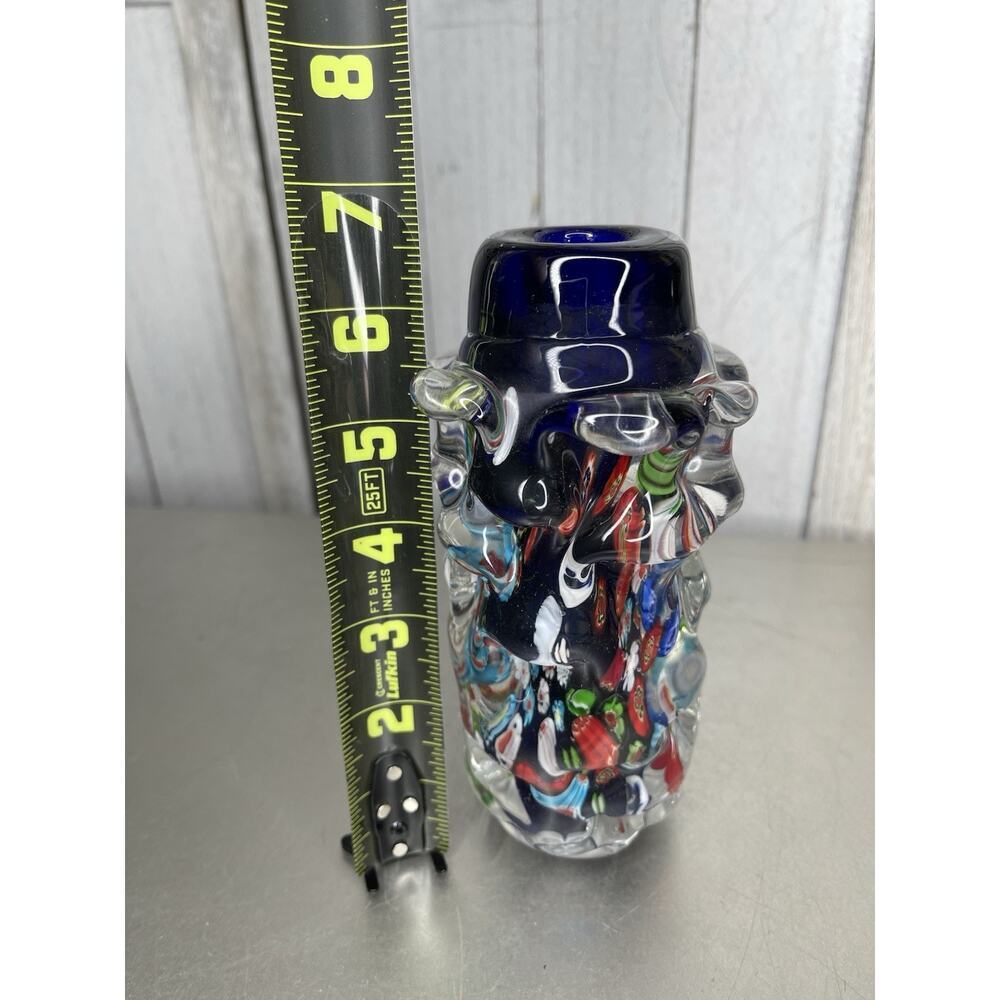 Venetian Murano Glass Millefiori Vase Vessel Vintage Unique Colorful 6.5in - Picture 6 of 7